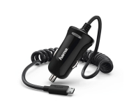 Hama Ładowarka Samochodowa z kablem spiralnym microUSB 2,4A czarn - 1457479 - zdjęcie 1